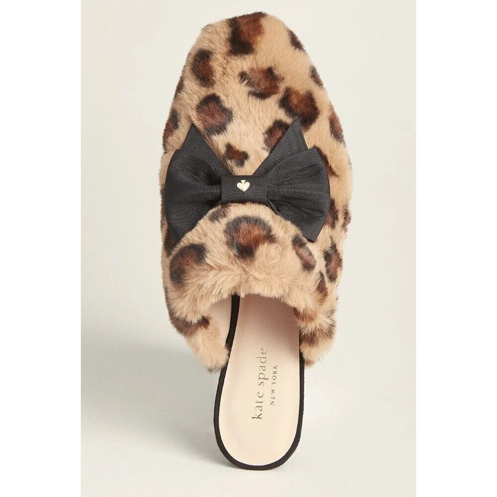 New Kate Spade Joycelyn Slippers Leopard Flats Faux Fur Size 8M